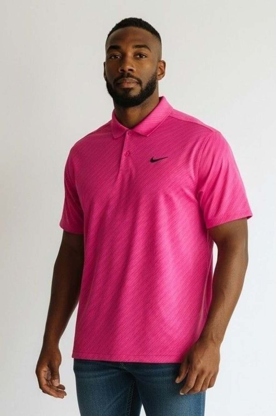 Nike Golf Dri-Fit Polo Size L Pink Striped Shirt